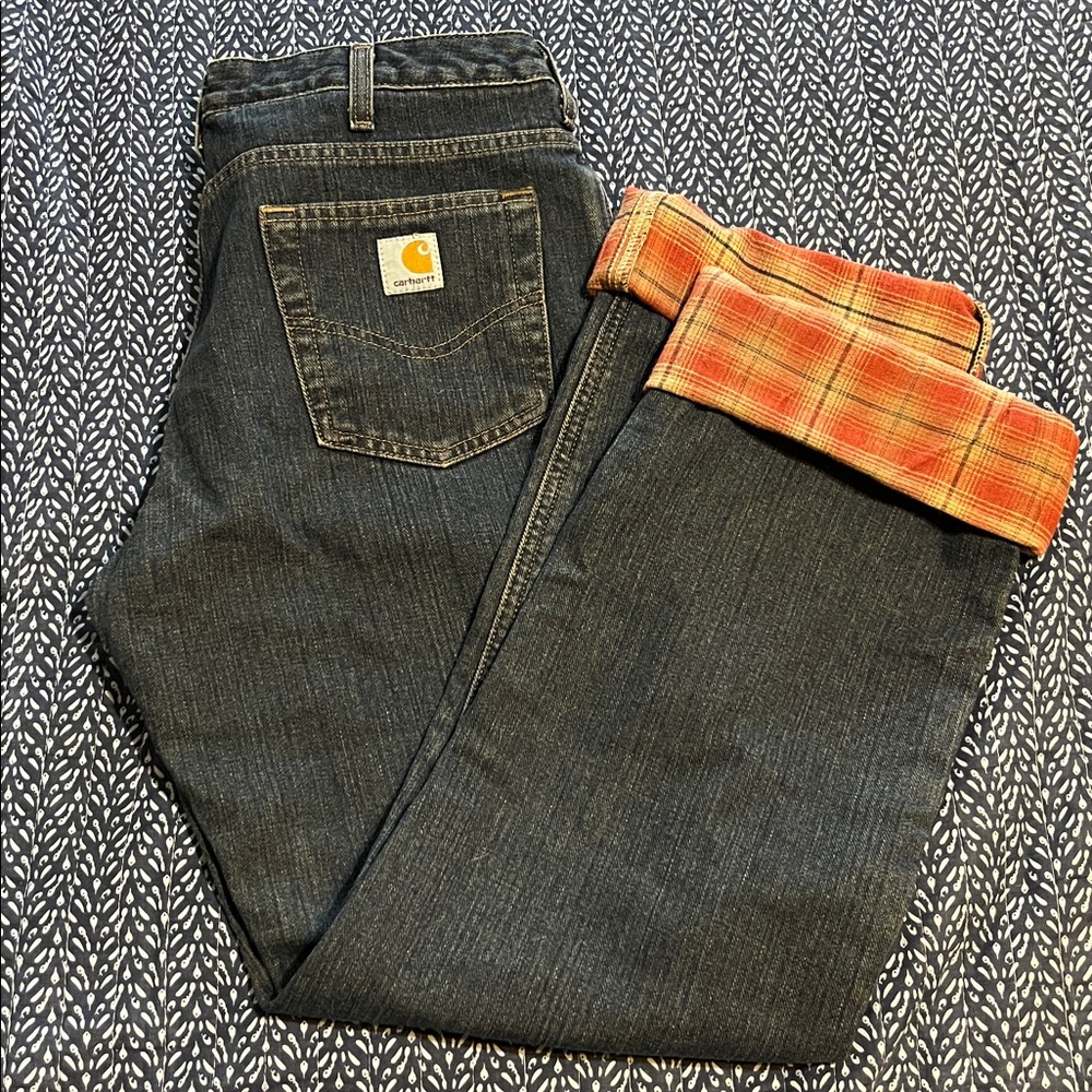 NWOT CARHARTT Relaxed Fit Plaid Flannel lined jeans - Women’s sz 8/34